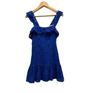 Lulus Blue Eyelet Lace Ruffle Mini Dress Small Floral Sleeveless‎ Summer